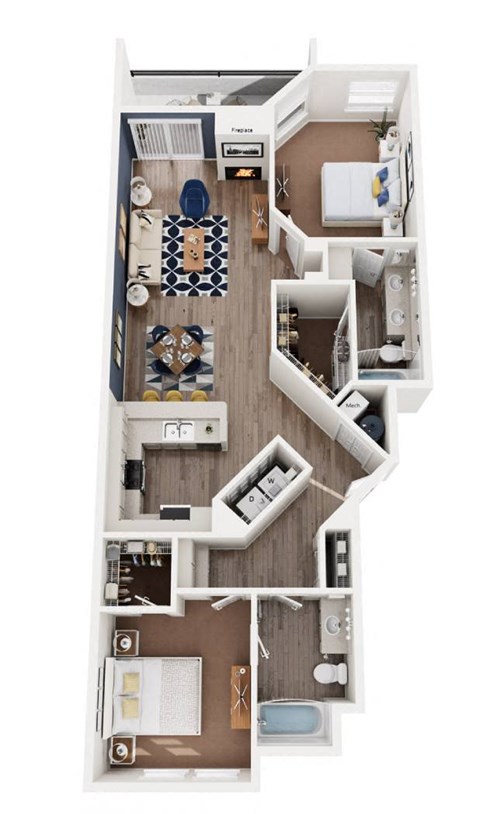 Floor plan for 2 beds, 2 baths, 1090 sqft